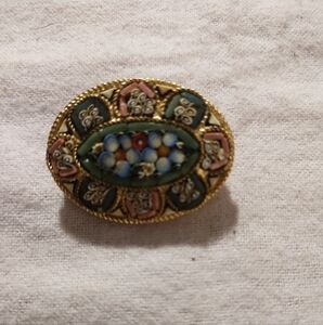 Gold-Tone Multicolor Micro Mosaic Oval Brooch - Women Jewelry